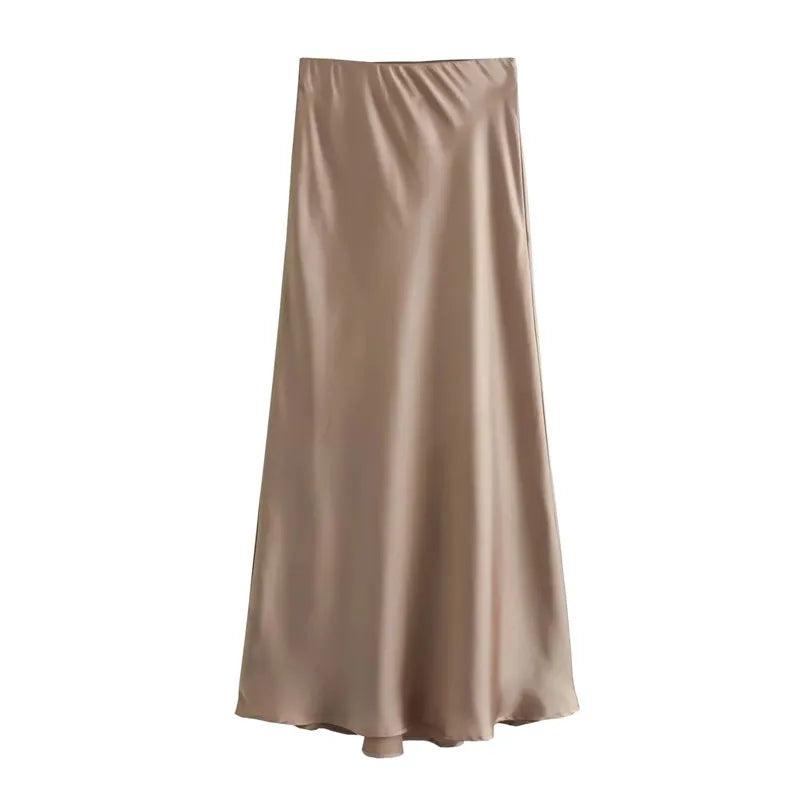 Jupe longue satinée noire – taille haute élégante