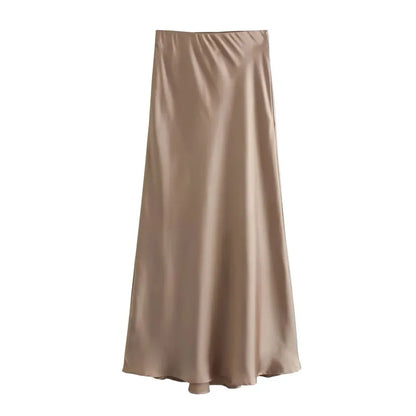 Jupe longue satinée noire – taille haute élégante
