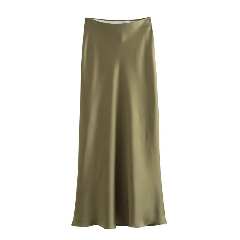 Jupe longue satinée noire – taille haute élégante