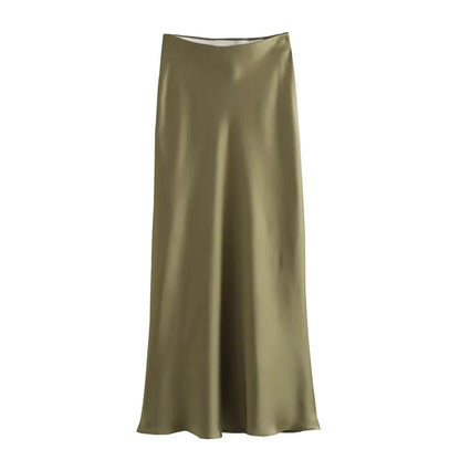 Jupe longue satinée noire – taille haute élégante