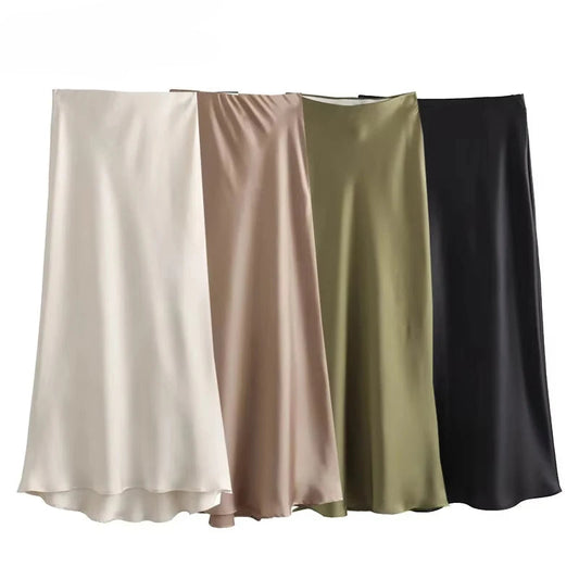 Jupe longue satinée noire – taille haute élégante