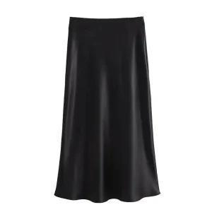 Jupe longue satinée noire – taille haute élégante – Image 7